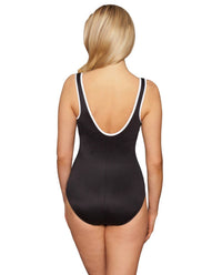 Miraclesuit Line Drive Shirred Racer One Piece Swimsuit in black - women's swimwear - detail view