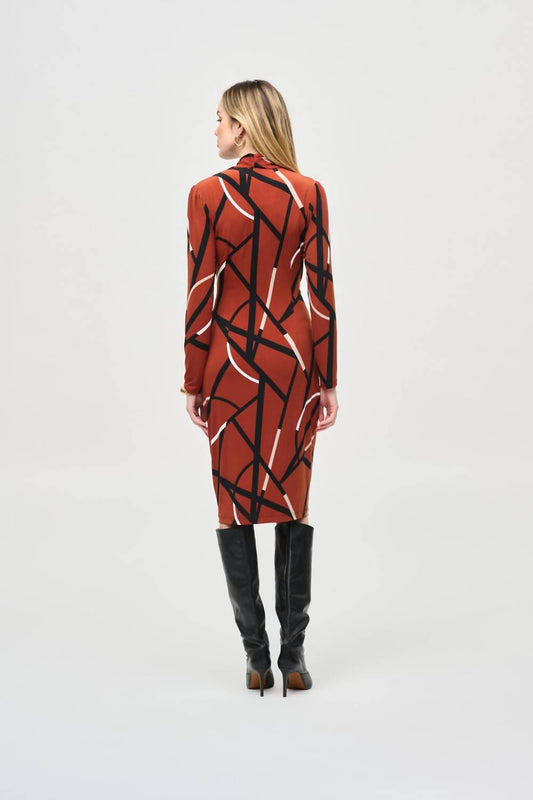 Joseph Ribkoff - Abstract Print Faux Wrap Sheath Dress