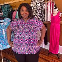 Dear Scarlett - Curvy Print Short Sleeve Top