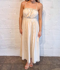 day + moon Embroidered Lace Trim Midi Dress in cream - women's dress