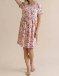 Haptics - Round Neck Short Sleeve Babydoll Floral Dress