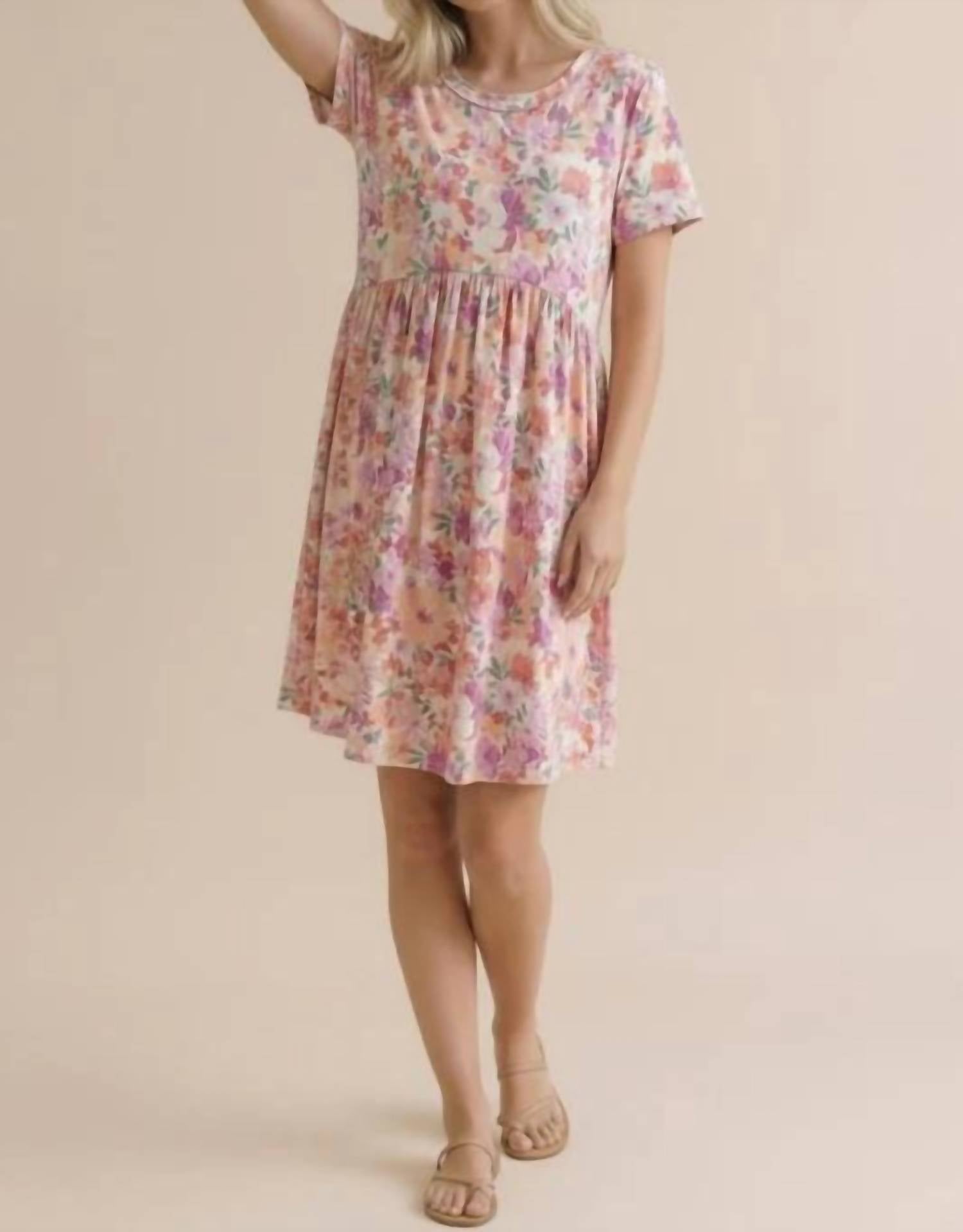 Haptics - Round Neck Short Sleeve Babydoll Floral Dress