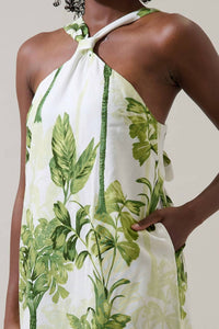 SUGARLIPS Palms Tropical Halter Mini Dress in cream green - women's dress - view 10
