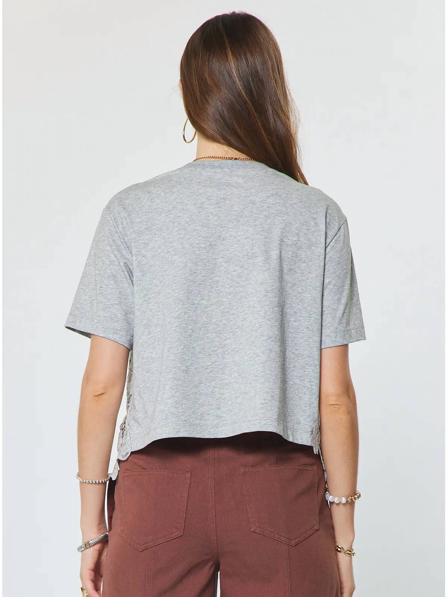 Current Air - Cotton Blend Lace Hem Cropped Top