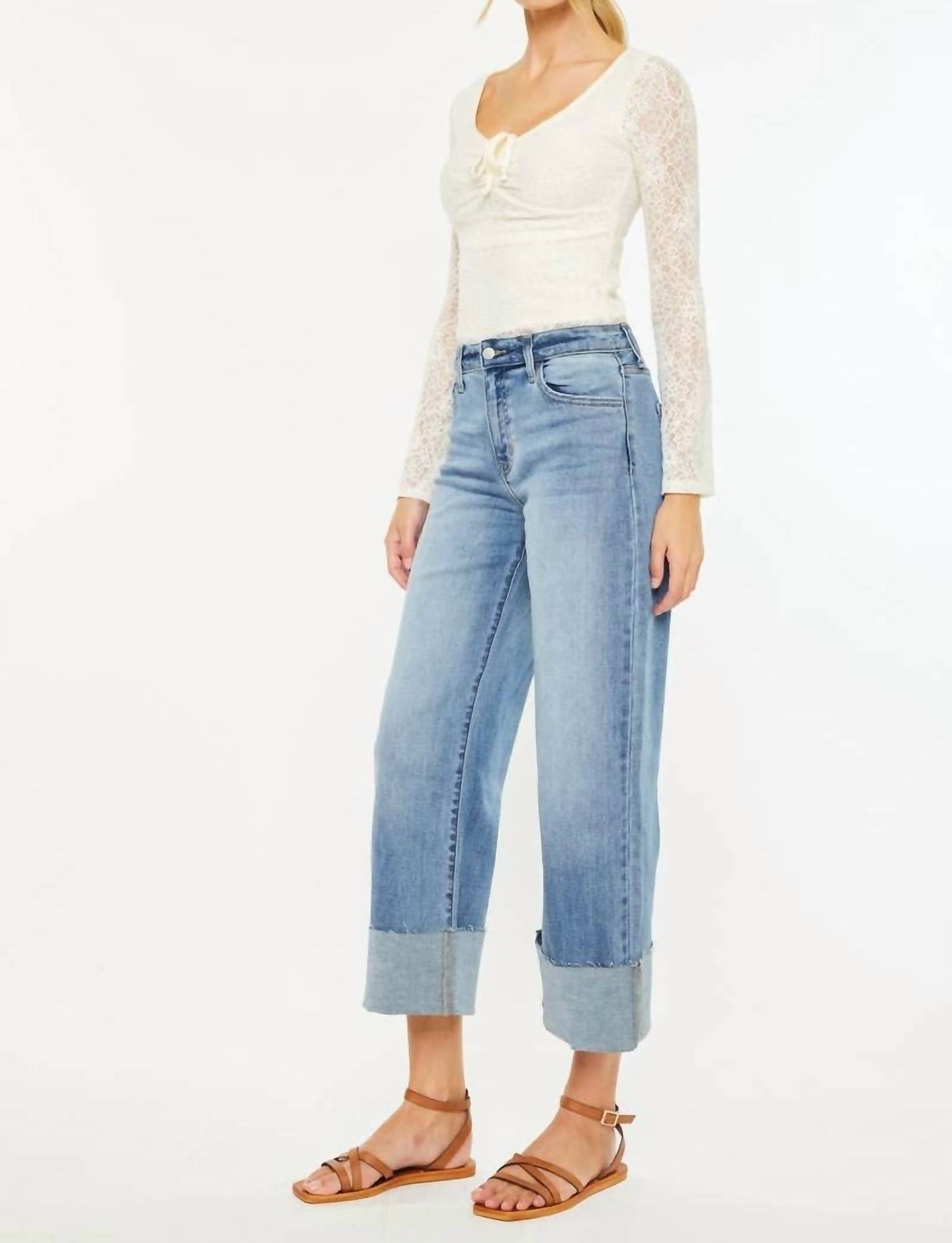 Kancan - High Rise Crop Wide Leg Jeans