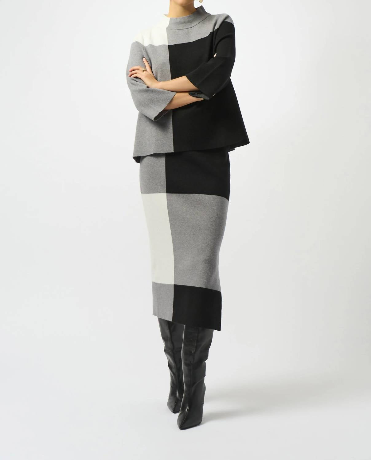 Joseph Ribkoff - Jacquard Sweater Colour Block Midi Skirt