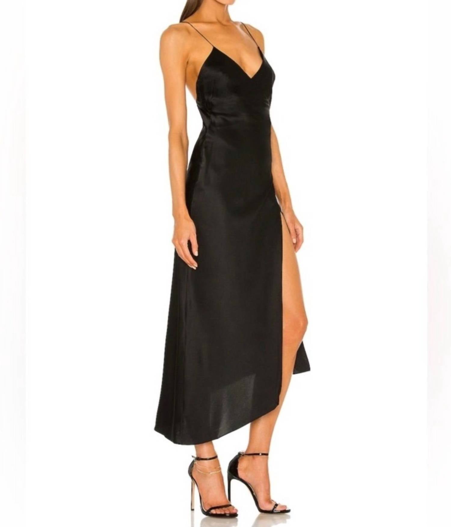 SER.O.YA Emma Slip Open Back Dress in black - women's dress - detail view