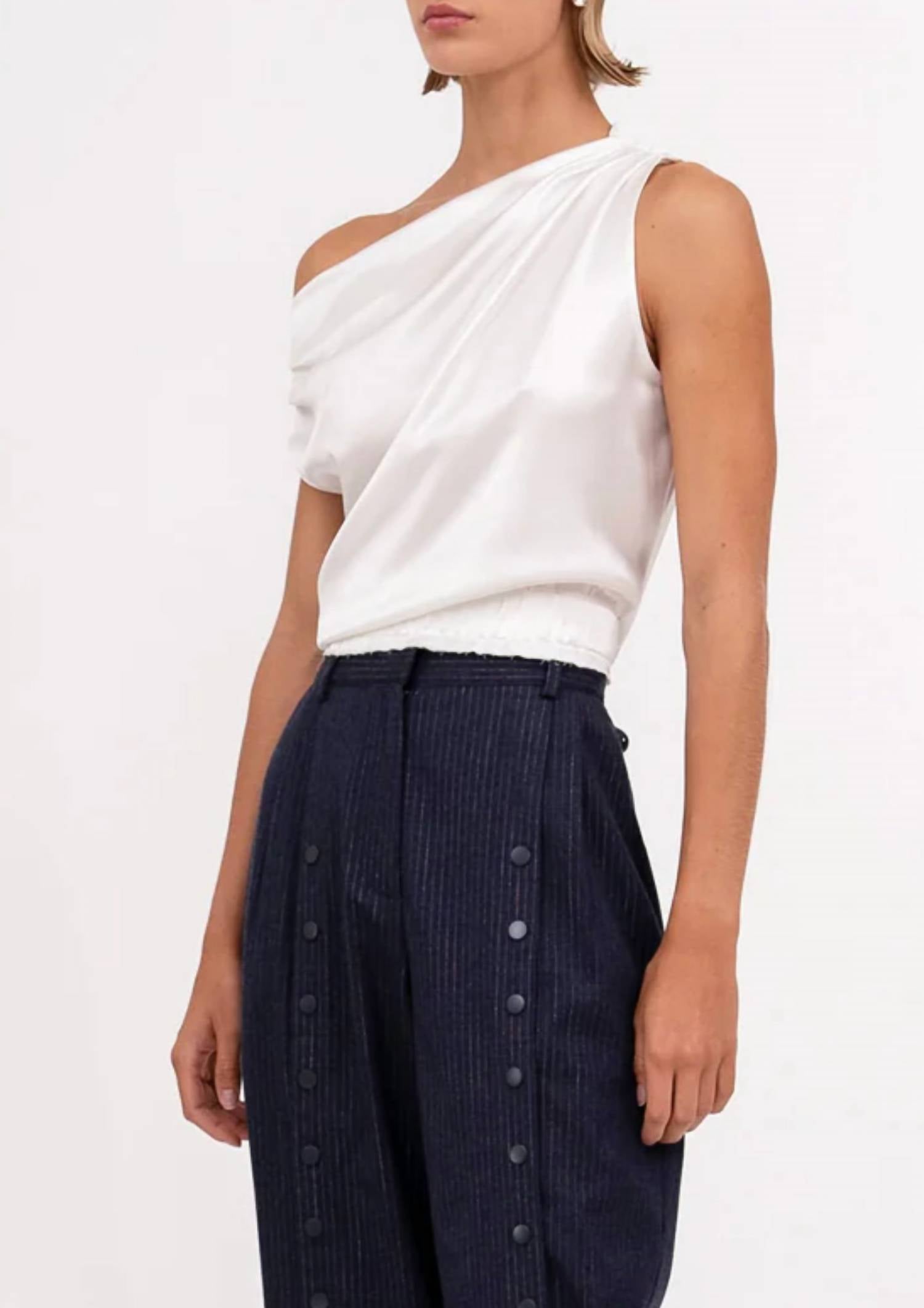 Nonchalant Label Adelina Asymmetrical Crop Top in ivory - women's blouse - detail view