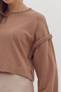 entro Braided Pullover Top in mocha - women's long sleeve top - alternate view