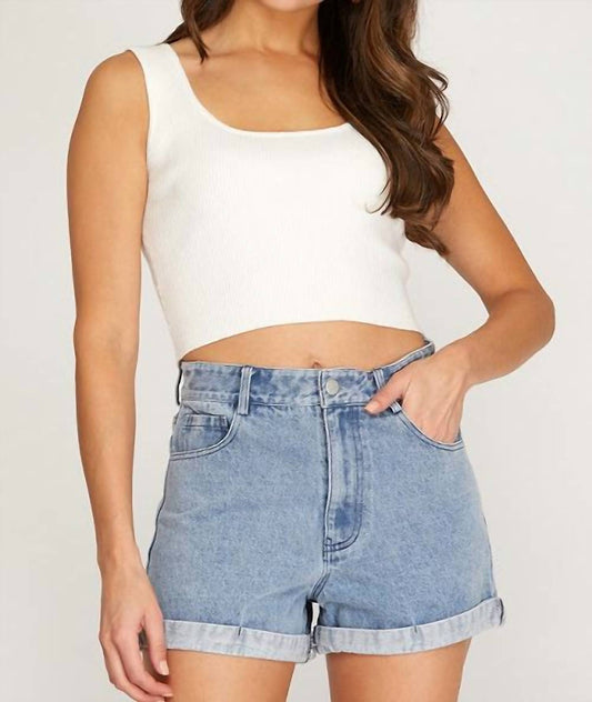 Woven High-Waist Denim Shorts