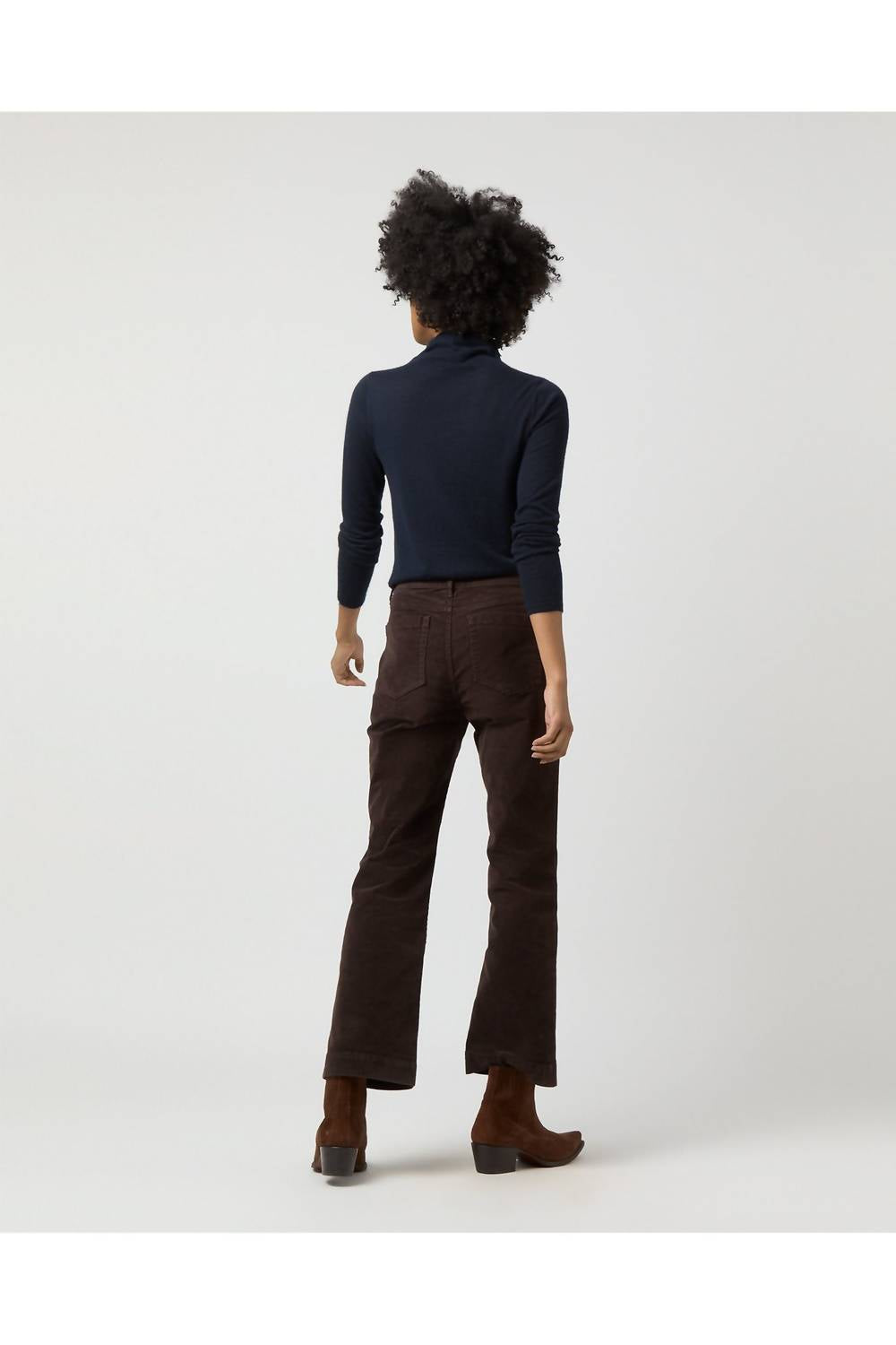 Ann Mashburn Kendall Flare 5-Pocket Jean in coffee stretch cord - women's pants - detail view