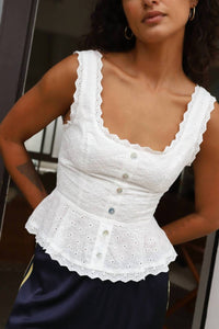 NIA Logan Peplum Top in off white - women's blouse - alternate view