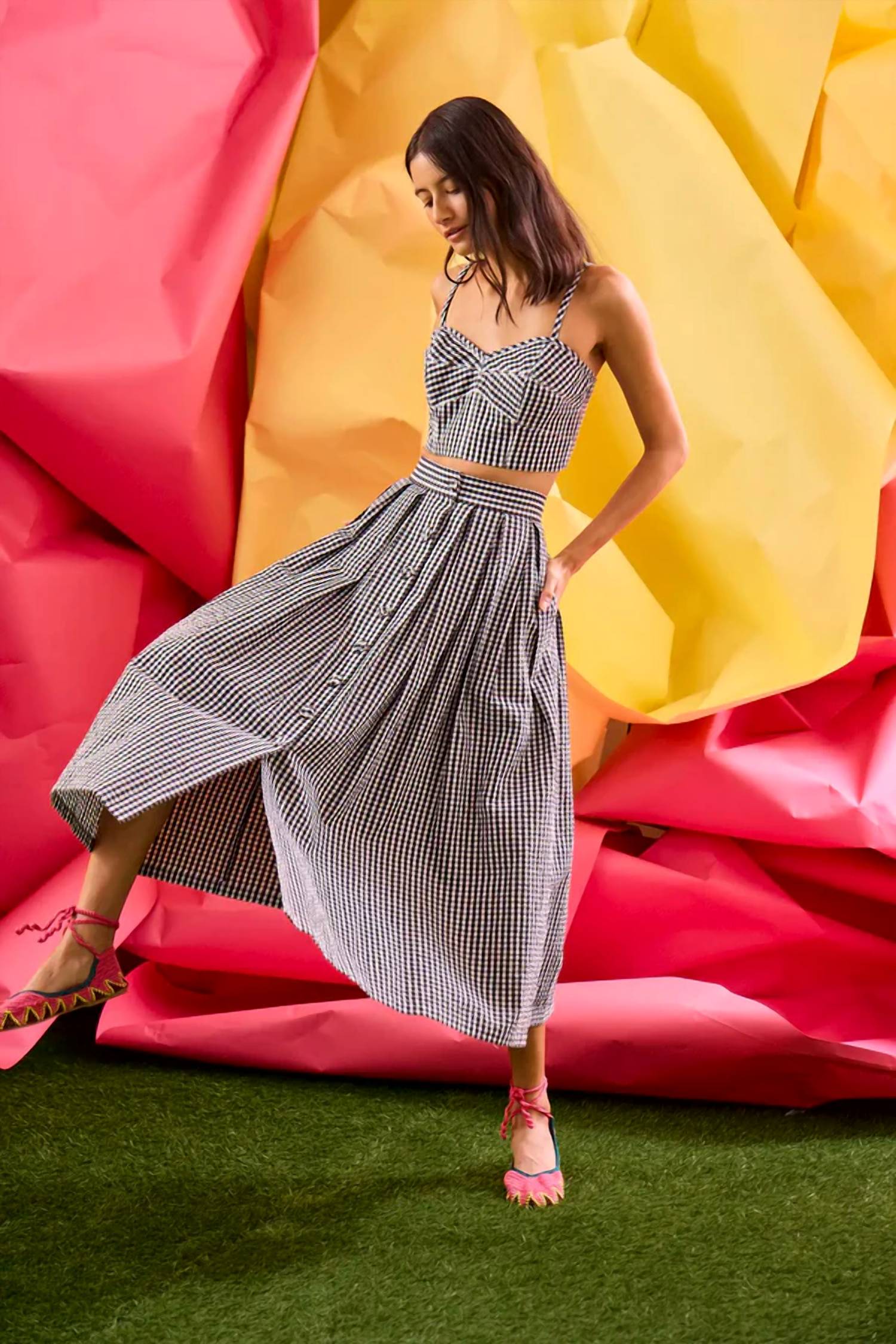 Hunter Bell - Eva Gingham Button Front Midi Skirt