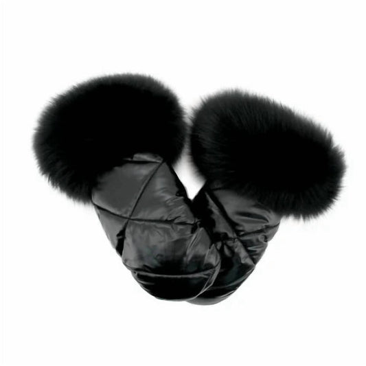 Women's Nylon Mittens with Fur Trim