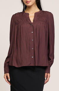 Current Air - Smocked Shoulder Button Down Top
