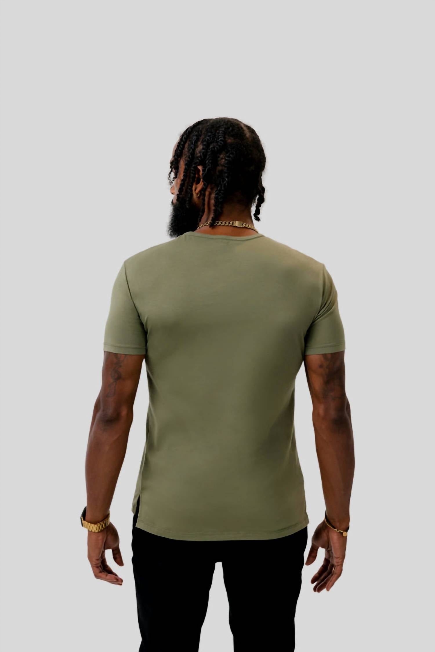 Dezman V-neck Split Hem Tee in army - men's t-shirt - view 4