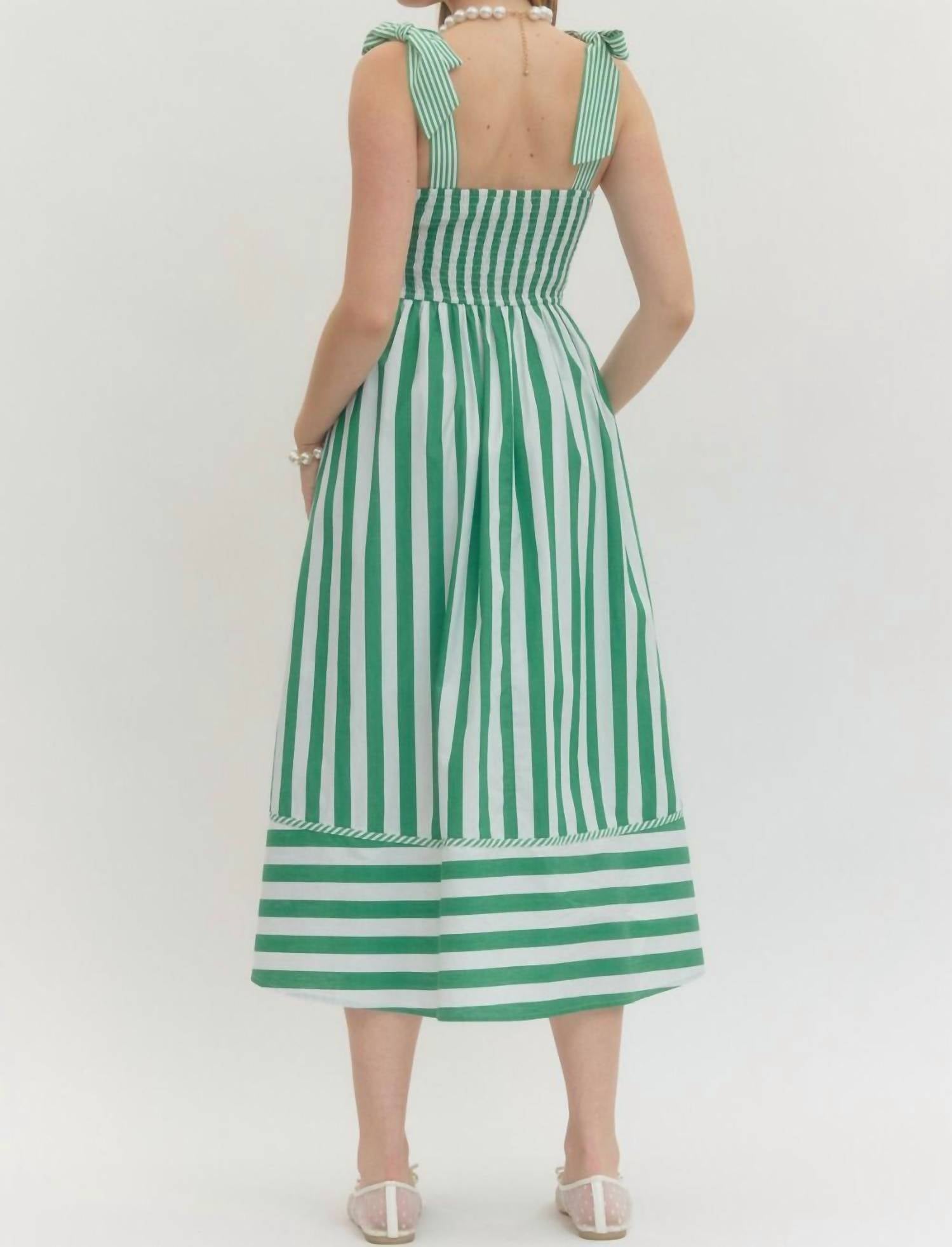 entro Riley Striped Dress in green - women's dress - detail view