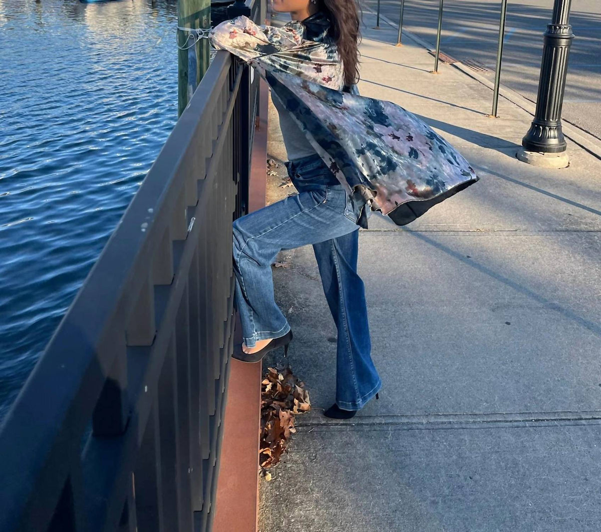Adore - Printed Long Sleeve Velvet Button-down Shirt