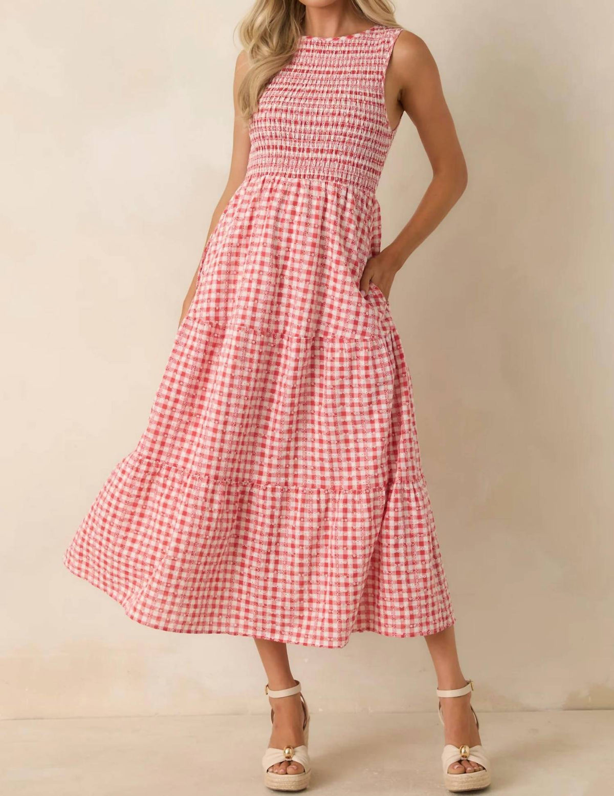 Thml - Picnic Promises Gingham Eyelet Cotton Midi Dress