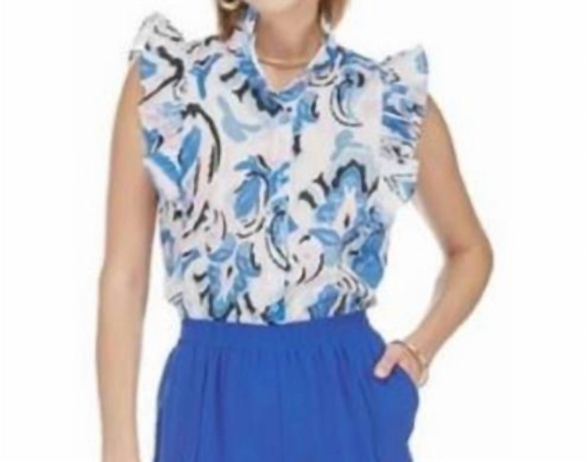 Joy Joy Ruffles Button Front Blouse in sumpy summer paisley - women's blouse