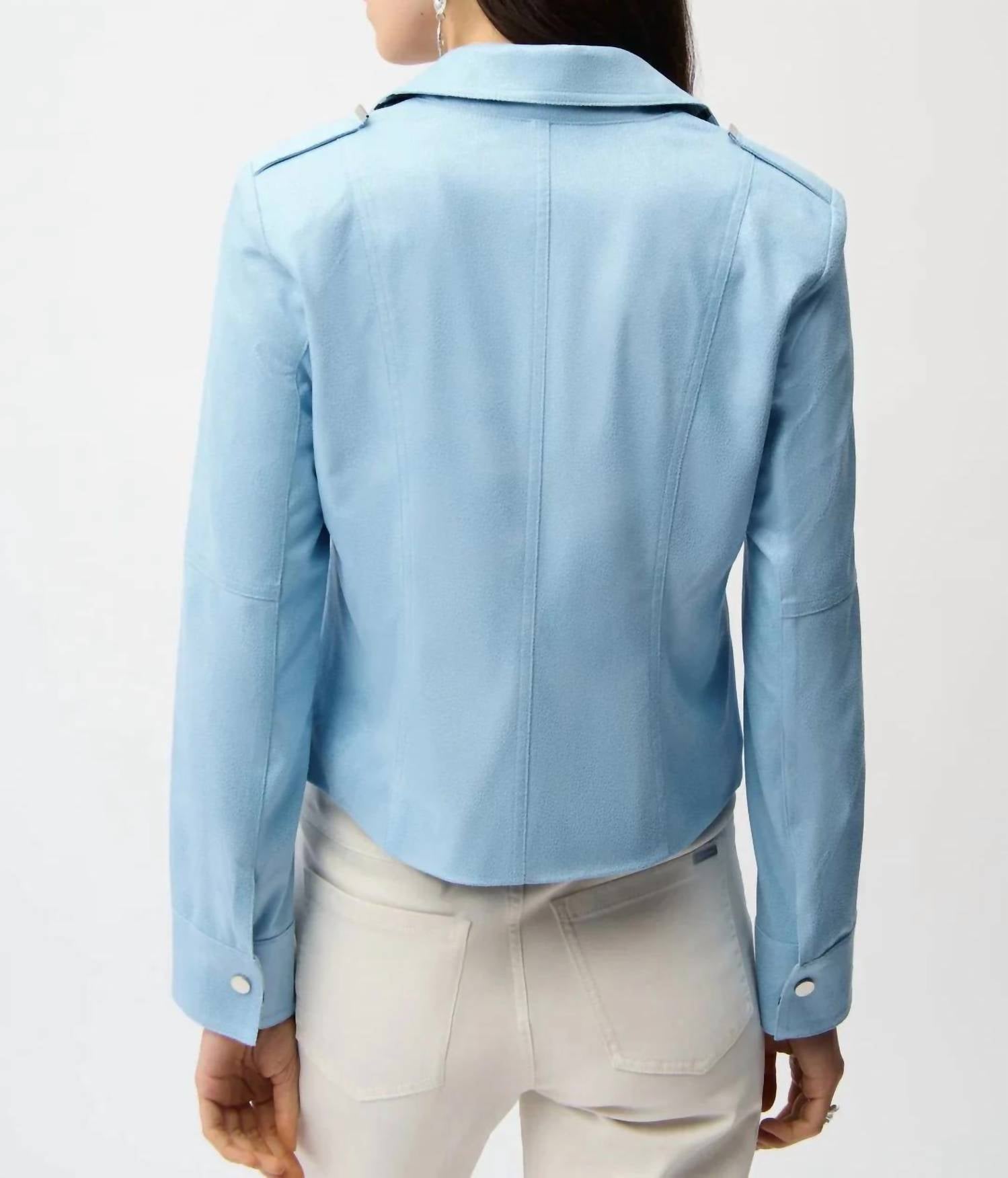 Joseph Ribkoff - Fitted Faux Suede Zip Up Moto Jacket