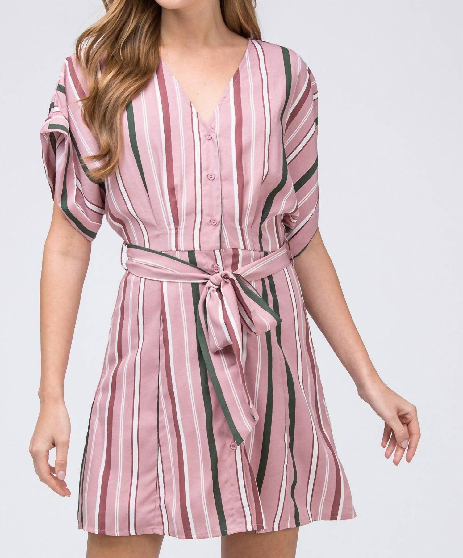 entro Striped Mini Shirtdress in pink - women's dress - view 4