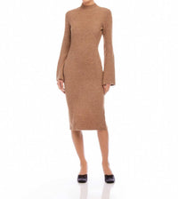 Fifteen Twenty Long Sleeve Mock Neck Sweater Dress in earth - women's dress