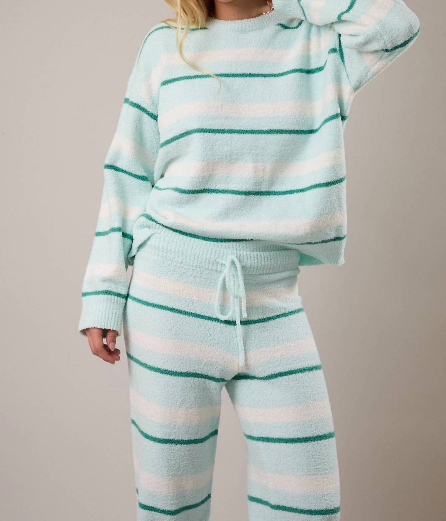 LE LIS Sunday Morning Stripe Sweater Top in mint - women's sweater