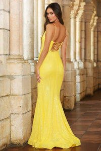 Ava Presley - V-neck With Slit Prom Dress