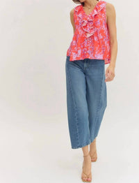 Entro - Botanical Ruffle V Neck Top