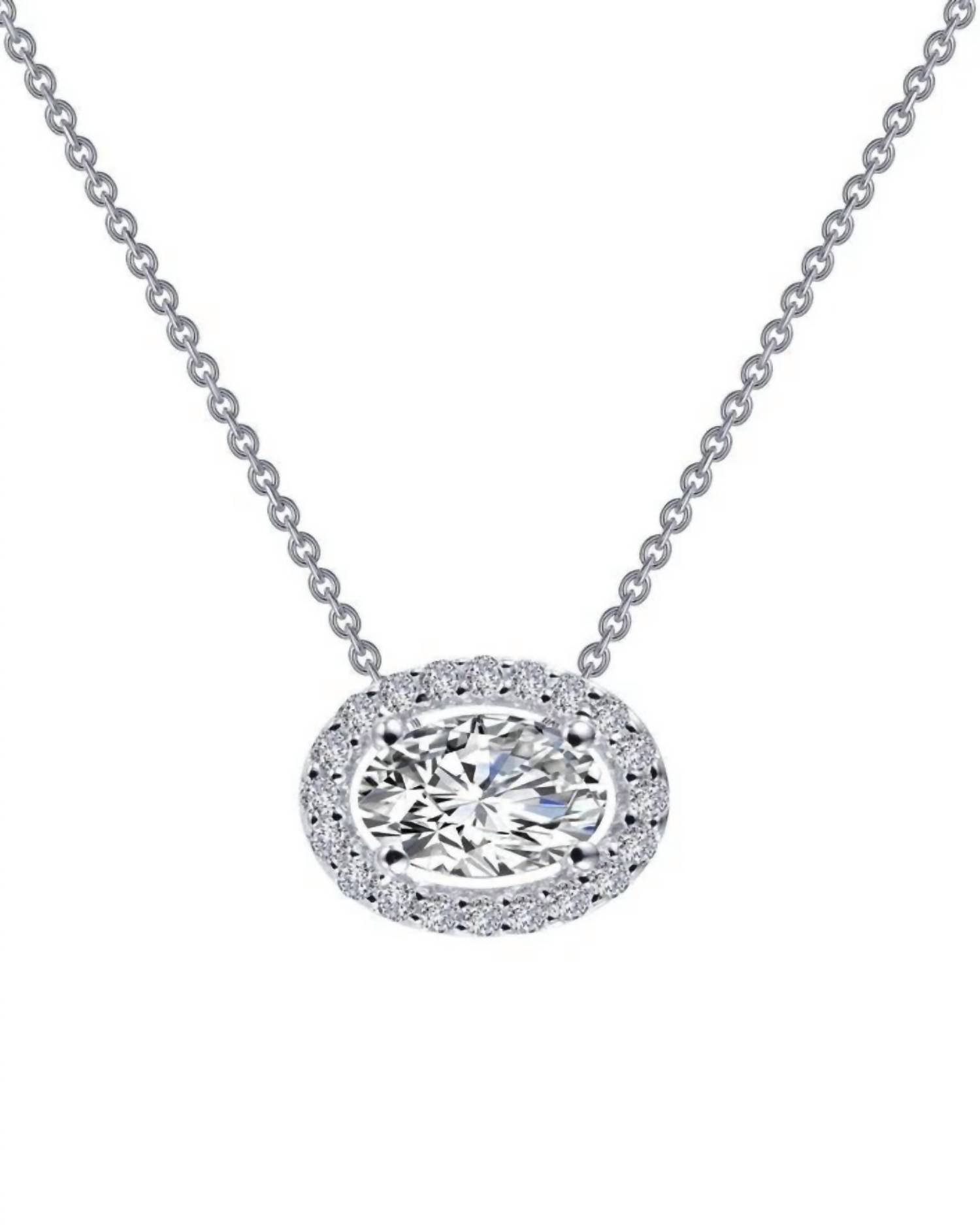 Lafonn Women's Oval Halo Necklace in silver - women's jewelry - detail view