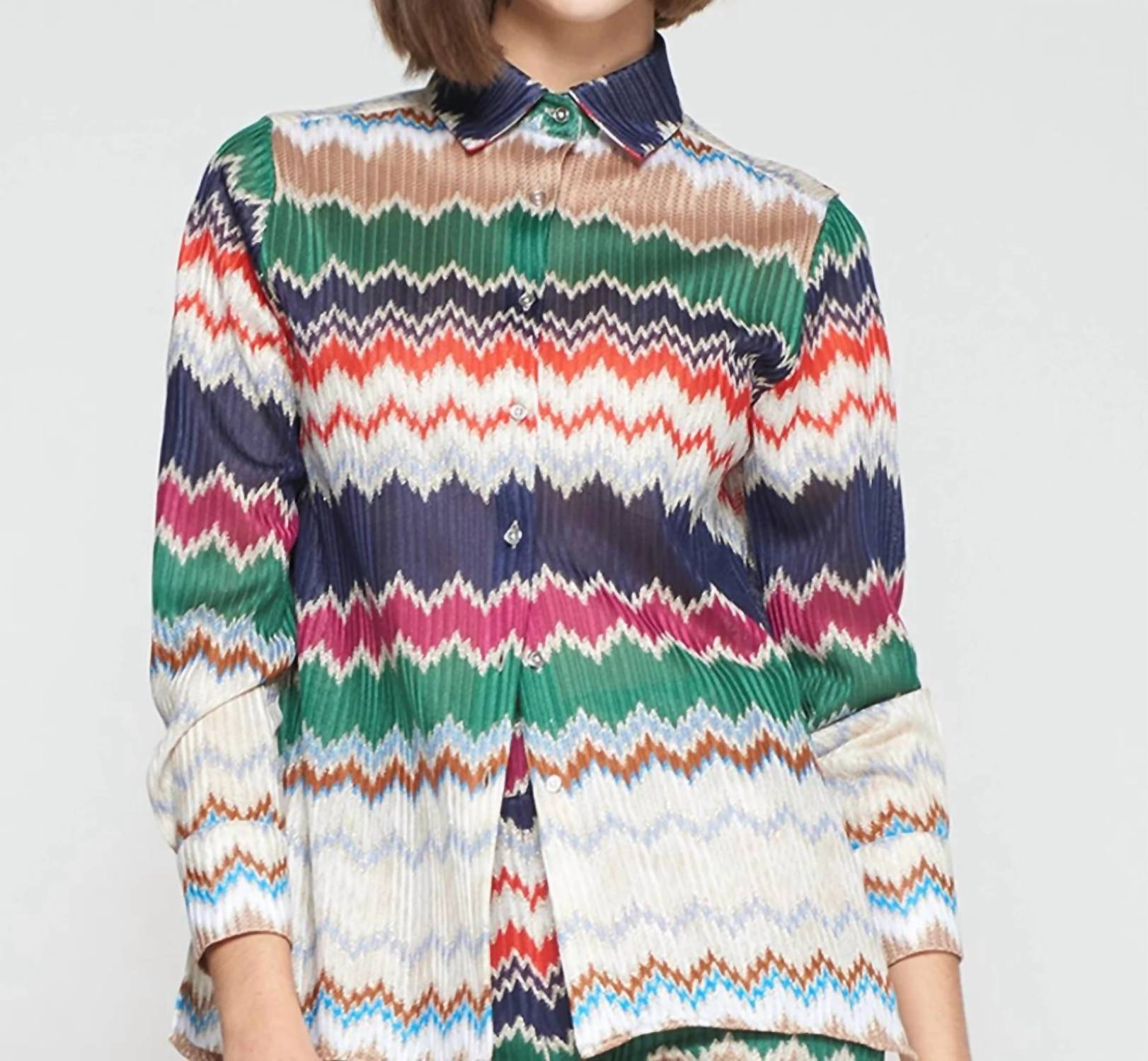 Vilagallo ZIG ZAG KNIT BLOUSE in multi - women's blouse