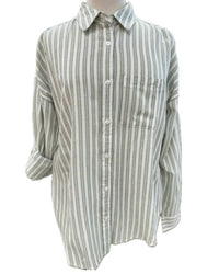 Flags & Anthem Women's Vienna Boyfriend Button Down Shirt in sage stripe - women's shirt
