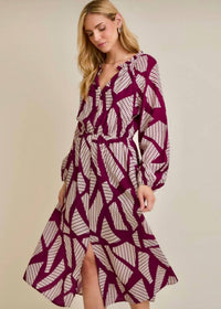Faire - Notch Neck Button Up Long Sleeve Midi Dress
