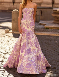 Sherri Hill Floral Brocade Strapless Prom Dress in lilac - women's dress