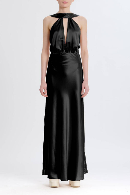 Something Navy - Silky Halter Cutout Gown