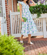 Sail To Sable - Hydrangea Block Print V-Neck Smocked Dress