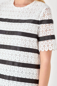 English Factory - Lace Short Sleeve Striped Top