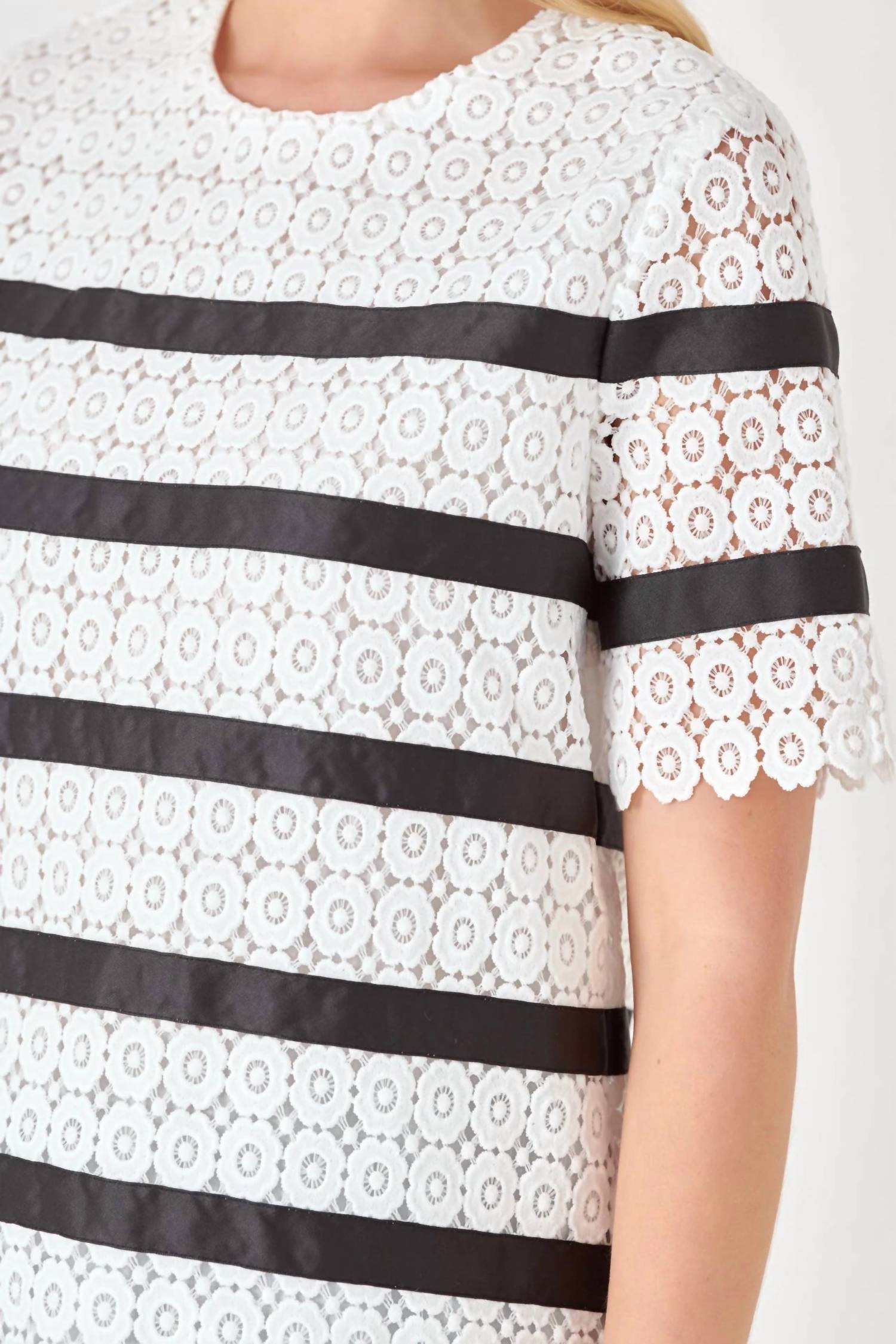 English Factory - Lace Short Sleeve Striped Top