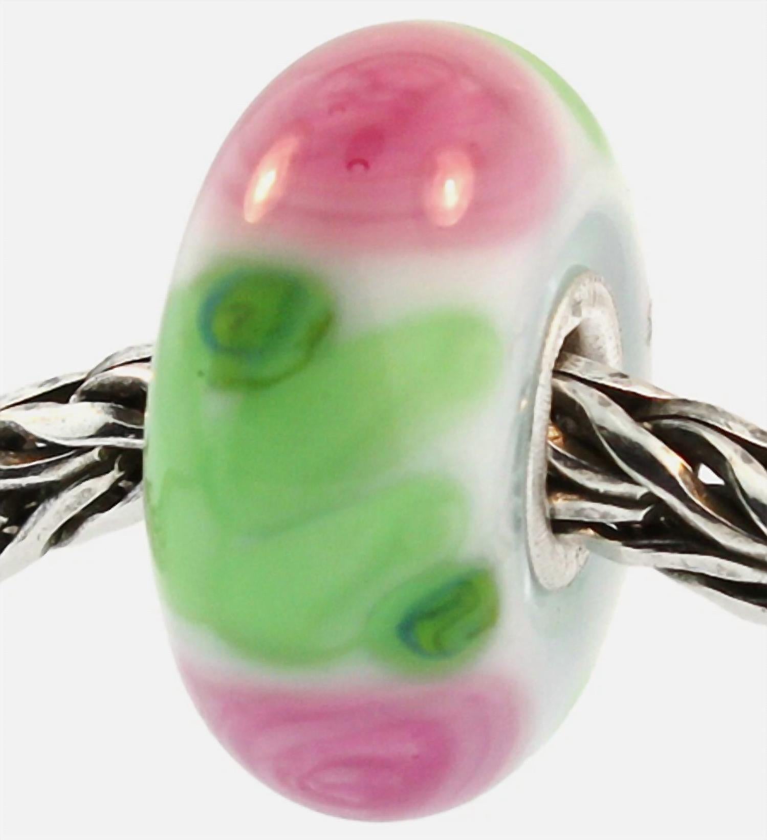 Trollbeads Women's Rose Glass Bead Charm in pink green - women's accessory - detail view