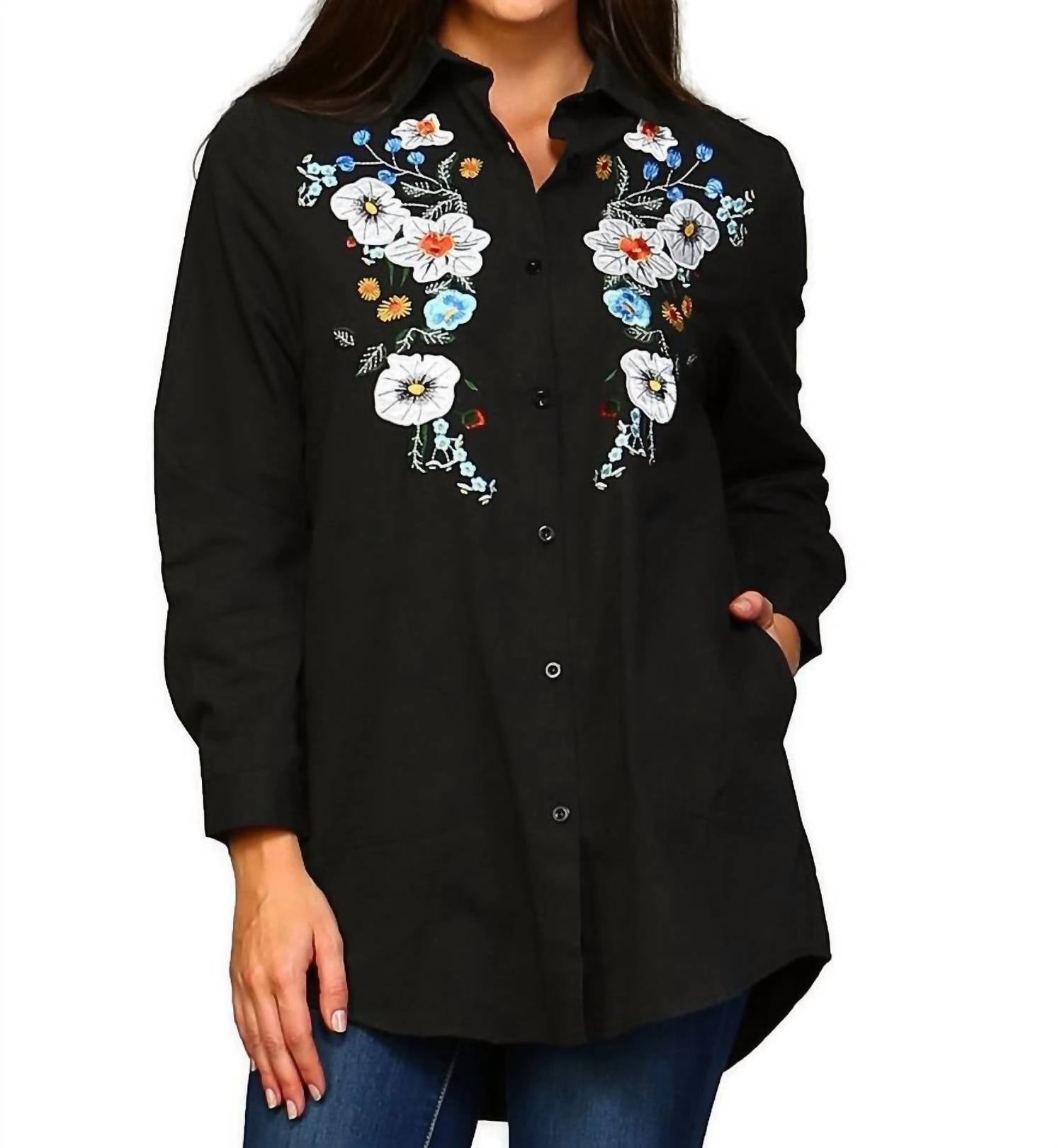 Velzera - Floral Embroidered Shirt - Plus