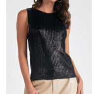 Elan - Shiny Sleeveless Crewneck Sweater