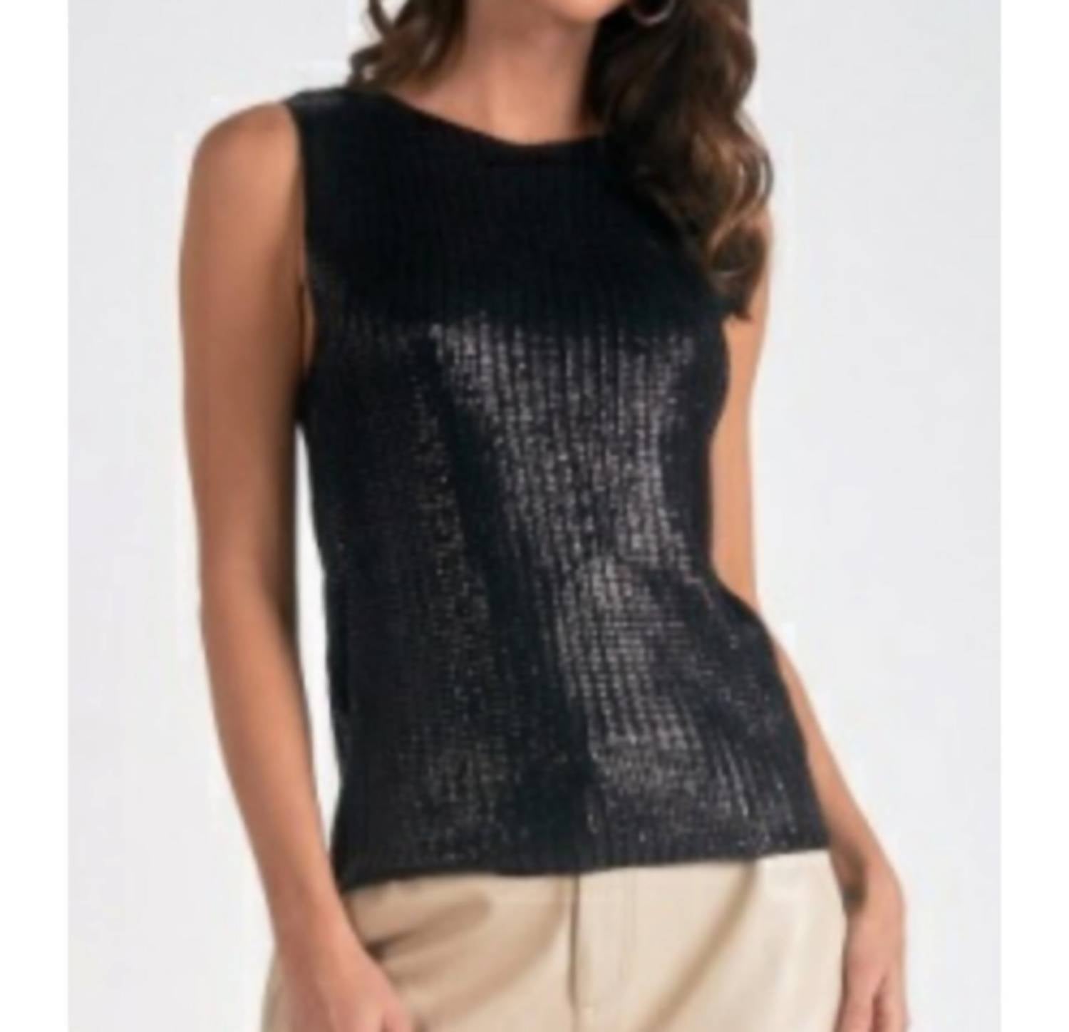 Elan - Shiny Sleeveless Crewneck Sweater