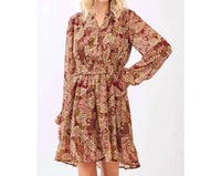 Mittoshop - BOHO PAISLEY PRINT SMOCKED WAIST RUFFLE MINI DRESS