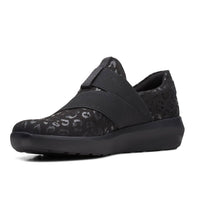 Clarks Women's Kayleigh Charm Loafer in black textile - women's flats - detail view