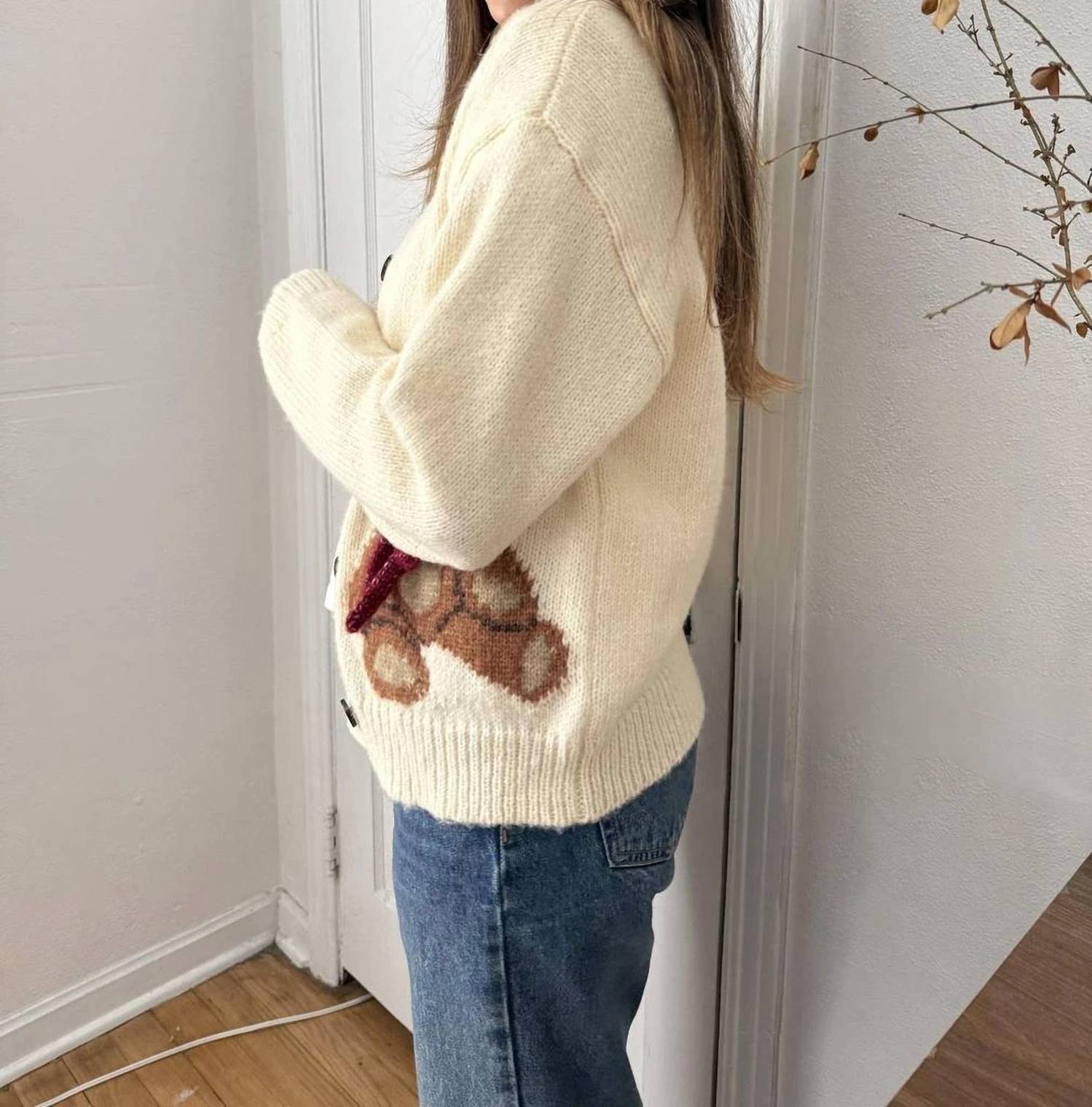 Sofie the Label Teddy Cardigan in cream - women's cardigan - alternate view