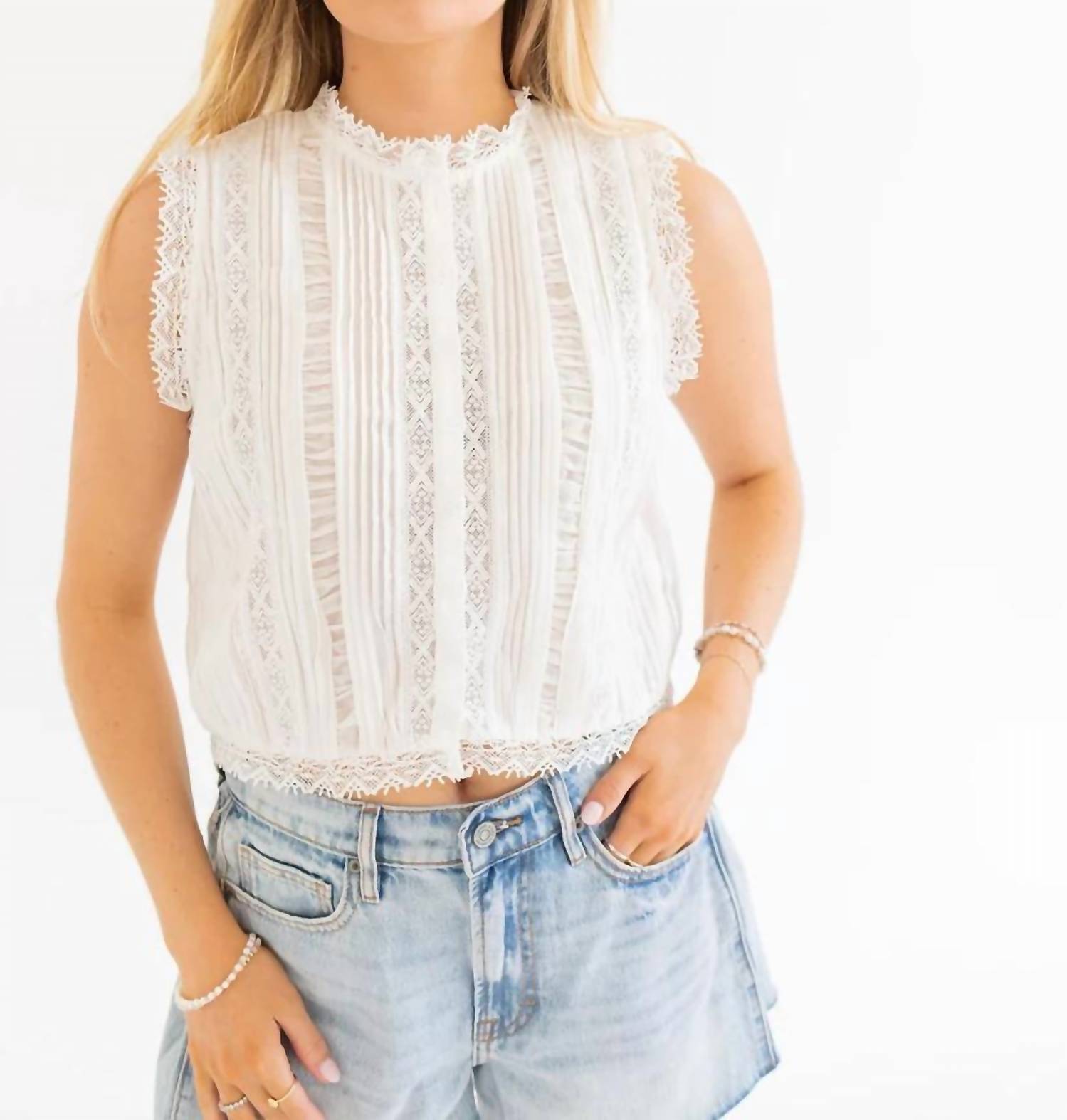 Raisonnel - Lace Pintuck Sleeveless Top