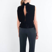 Saloni - Sleeveless Peplum Velvet Blouse