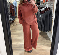 Dear Scarlett Lavish Raised Ribbed Button Trim Set in rust - women's sleepwear - view 4