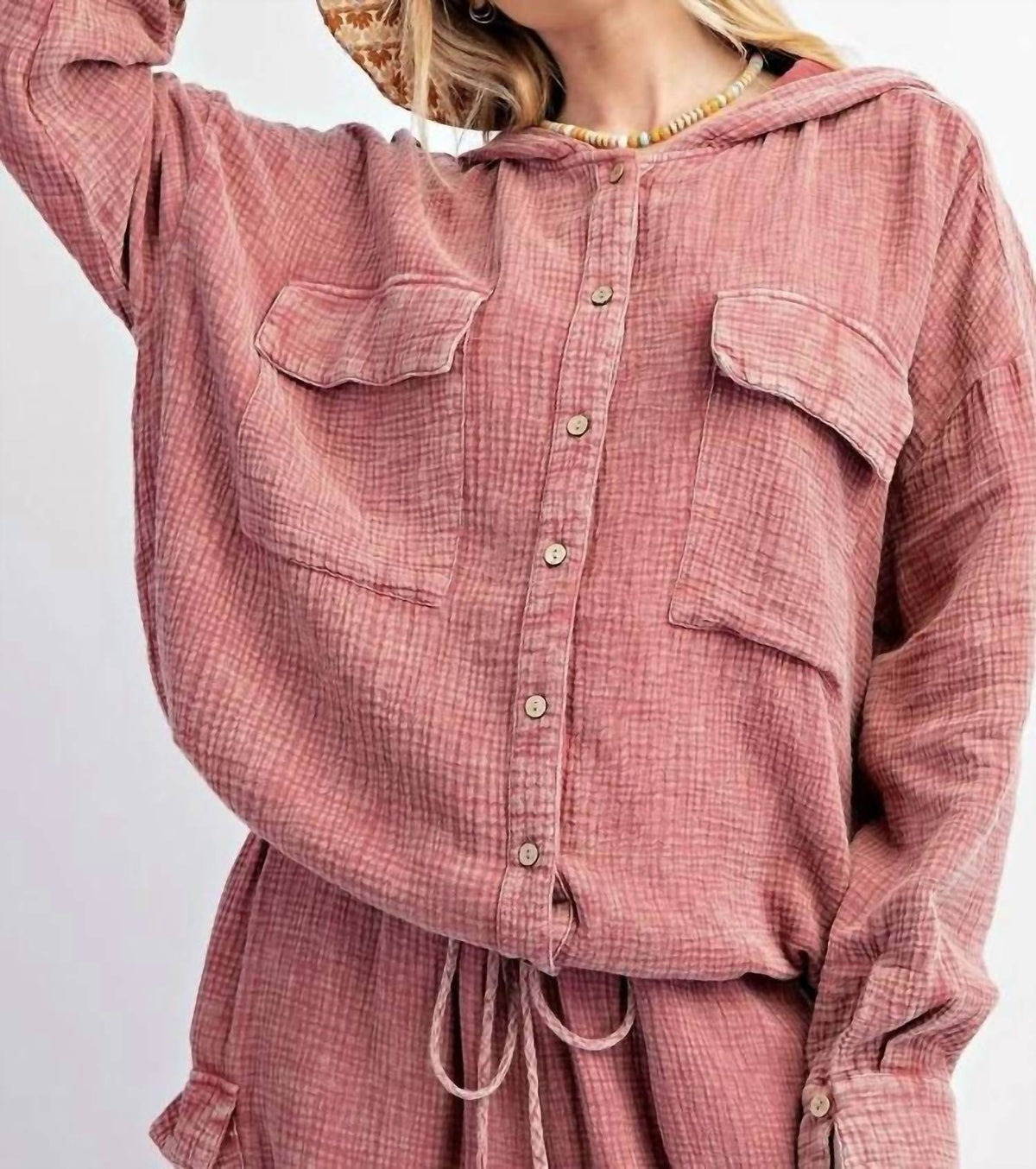 Easel - Button Down Cotton Gauze Hoodie